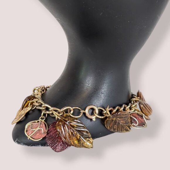 Vintage Pressed Glass & Wrapped Stone Bracelet - Picture 3 of 5